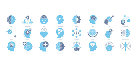 Brain icons set. Set of editable stroke icons.Vector set of Brain