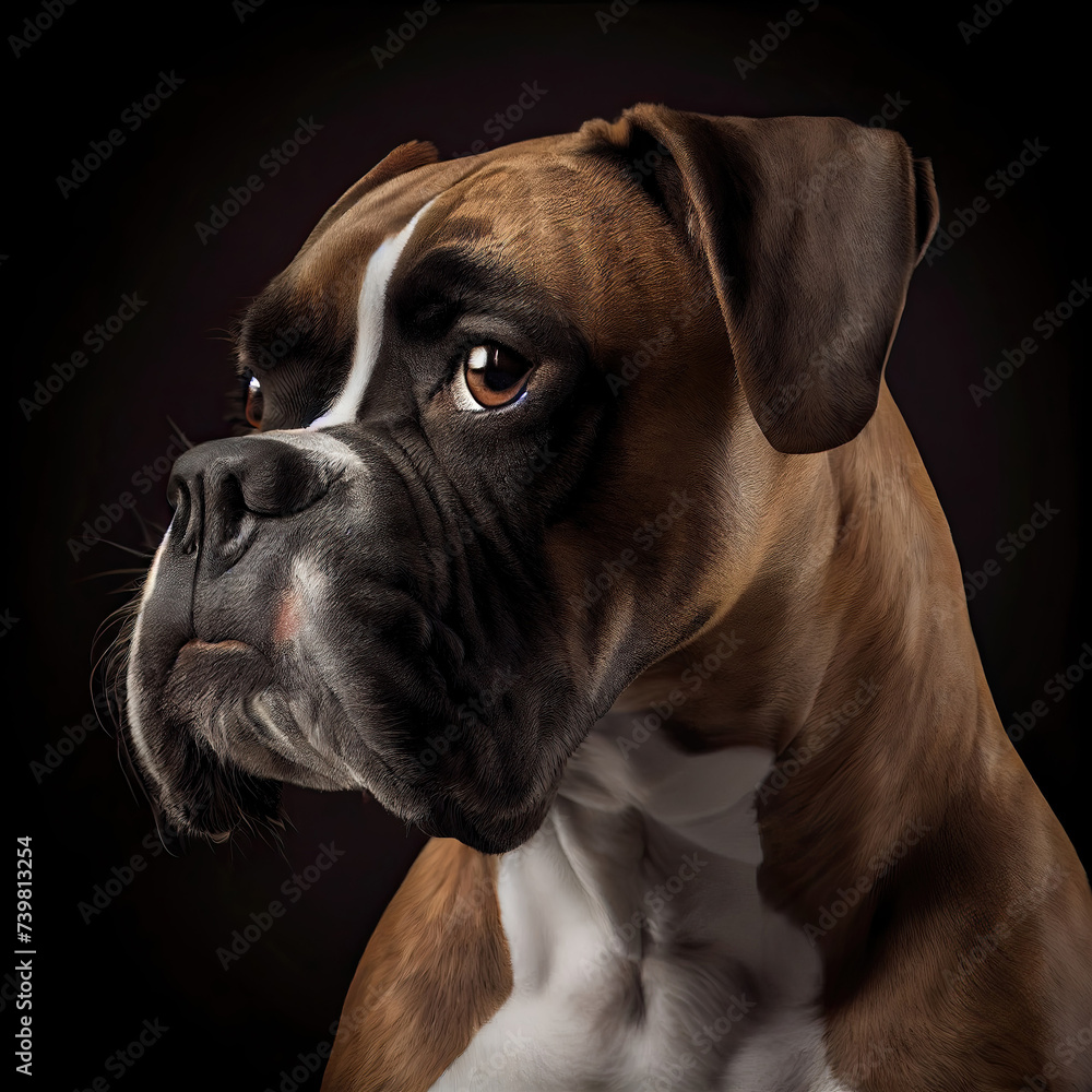 Sticker Regal Boxer Dog Portrait with Intense Gaze in Studio