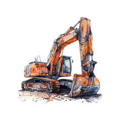 Watercolor excavator on white background