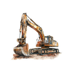 Watercolor excavator on white background