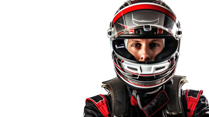 male motorsport driver in uniform isolated on transparent and white background.PNG image	 - Powered by Adobe