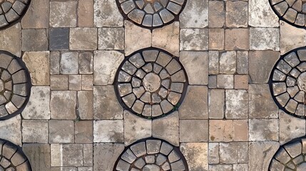 church floor different pattern , gothic cobblestone floor, top view, texture