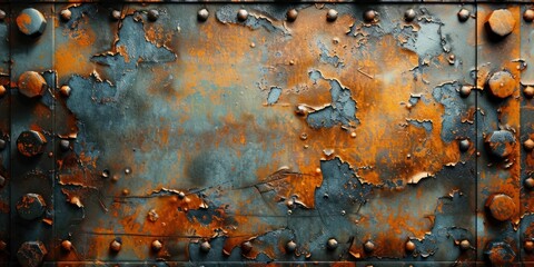 Industrial decay themed rusty metal grunge border, highlighting an aged look