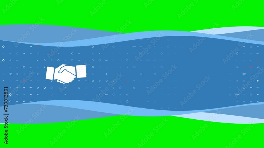 Poster animation of blue banner waves movement with white handshake symbol on the left. on the background t