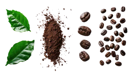 Raamstickers coffee with coffee beans and real coffee leaves  © CStock