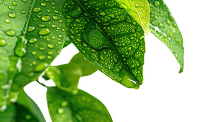 leaves with drops isolated on transparent and white background.PNG image