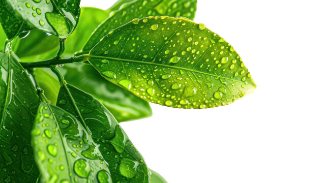 leaves with drops isolated on transparent and white background.PNG image