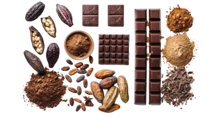 Fototapeten Chocolate ingredients, cocoa pods, cocoa beans,  isolated on transparent and white background.PNG image  © CStock