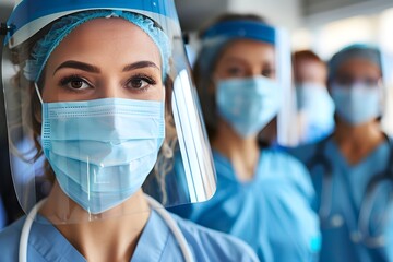 Fototapeta na wymiar Nurses in protective suit and masks in hospital