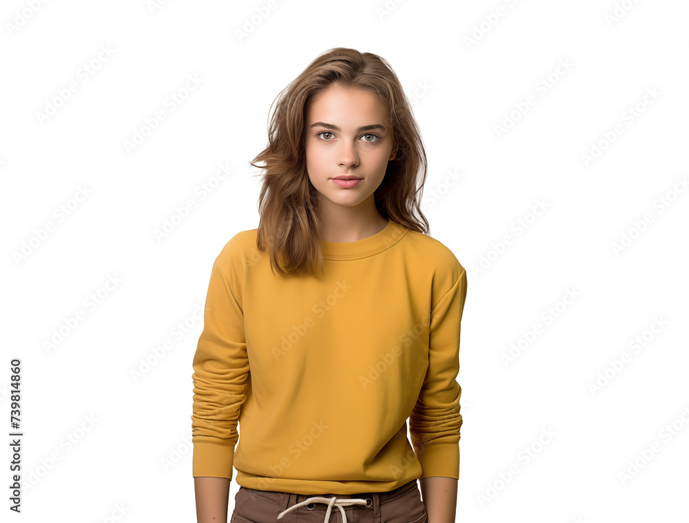 Wall mural isolated png portrait of confident young girl in casual attire, stylish teen