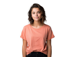 Obraz premium isolated png portrait of gentle young woman in casual attire, smiling girl