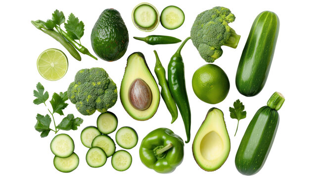 green vegetables isolated on transparent and white background.PNG image.