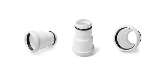 White PVC Fitting, Plastic Plumbing Pipe Isolated, Water Tube Connector, Plumber Equipment, Drain Pipe Part