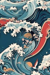 Seamless pattern japanese wave for print and textile