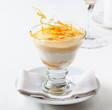 Goxua or gosua with caramel, a typical dessert from the Basque Country in Spain