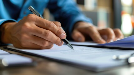 Professional hands documents signature for legal contract. generative ai