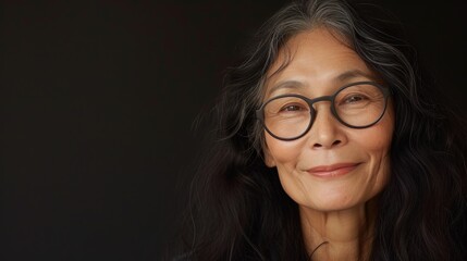 Fototapeta na wymiar A smiling woman with glasses and dark hair.