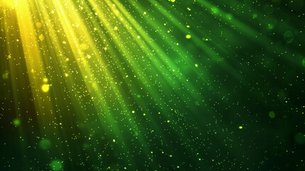 Fototapeta na wymiar Asymmetric light burst, abstract beautiful rays of lights on dark green background