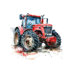 Watercolor tractor on white background