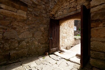 Jesus Christ easter concept? stone door with light concept