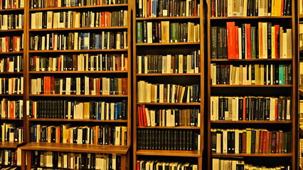 books in a library, bookstore, bookshelf, books, AI generated