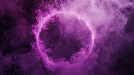 Smoke exploding outward from circular empty center, dramatic fog effect with purple glowing - obrazy, fototapety, plakaty