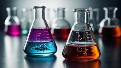 chemical flasks with liquid