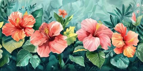 Lively and fresh, this vibrant watercolor features blooming pinks and lush greens