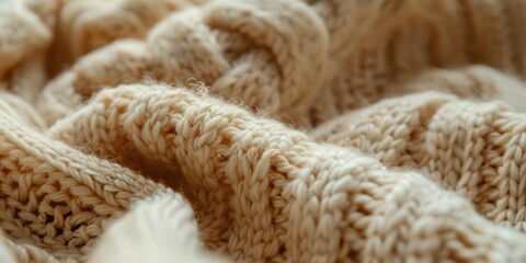 Comforting and soft warm beige wool texture with a knitted pattern