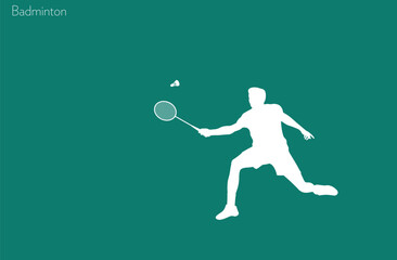 White male badminton player on green background