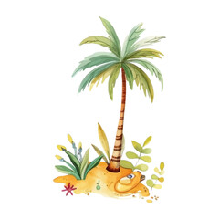 Watercolor summer illustration on white background.