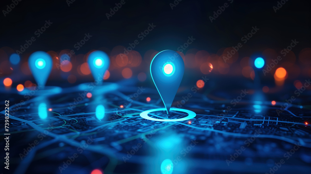Aufkleber futuristic network visualization of digital city map with glowing location marker