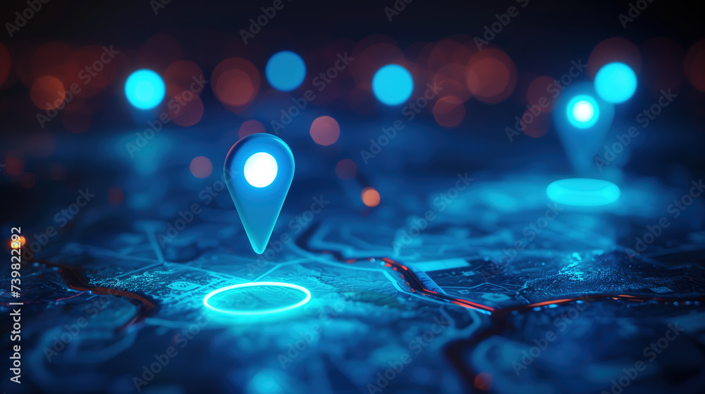 Aufkleber futuristic network visualization of digital city map with glowing location marker