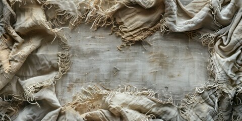 Aged fabric texture, characterized by frayed edges and thinning areas, reflects heavy usage
