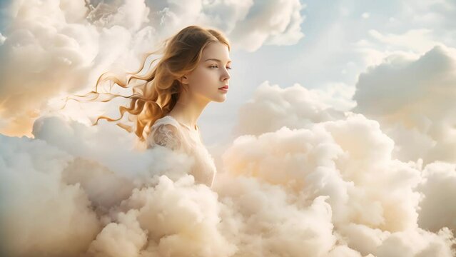 A girl dressed in a fantasy cloud inspired dress