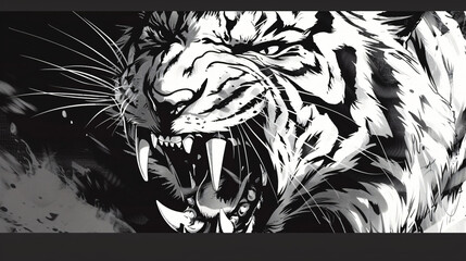 Head of an aggressive tiger