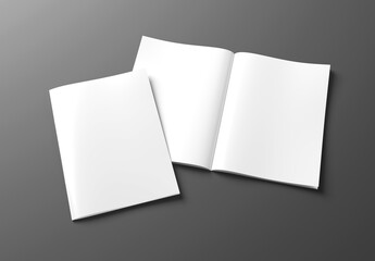 White blank A4 magazine Mockup isolated on grey 3D rendering - 739827456