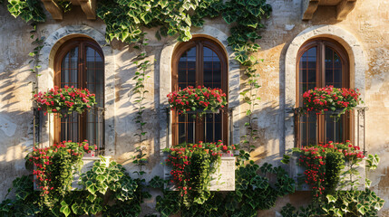 Italian balcony with climbing plants and outdoor