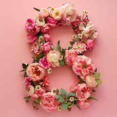 Number eight decorated with flowers on a pink background. March 8 international women's day. Nature Trendy Design. Happy Mother's Day. 