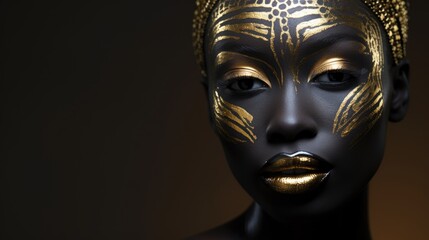 Beautiful african model with golden makeup