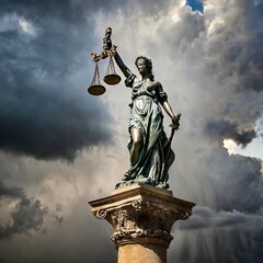 Über Justizia braut sich ein Gewitter zusammen.
Ungerechtigkeit. Dunkle Wolken über Demokratie und Rechtssprechung.