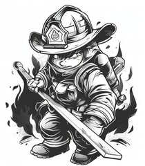 Firefighter in gear, brave, determined