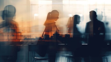 Dynamic Office Life: Silhouettes and Movement - obrazy, fototapety, plakaty