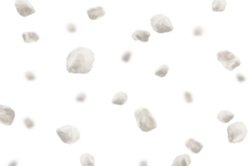 Falling Cottage Cheese, Curd, isolated on white background, selective focus