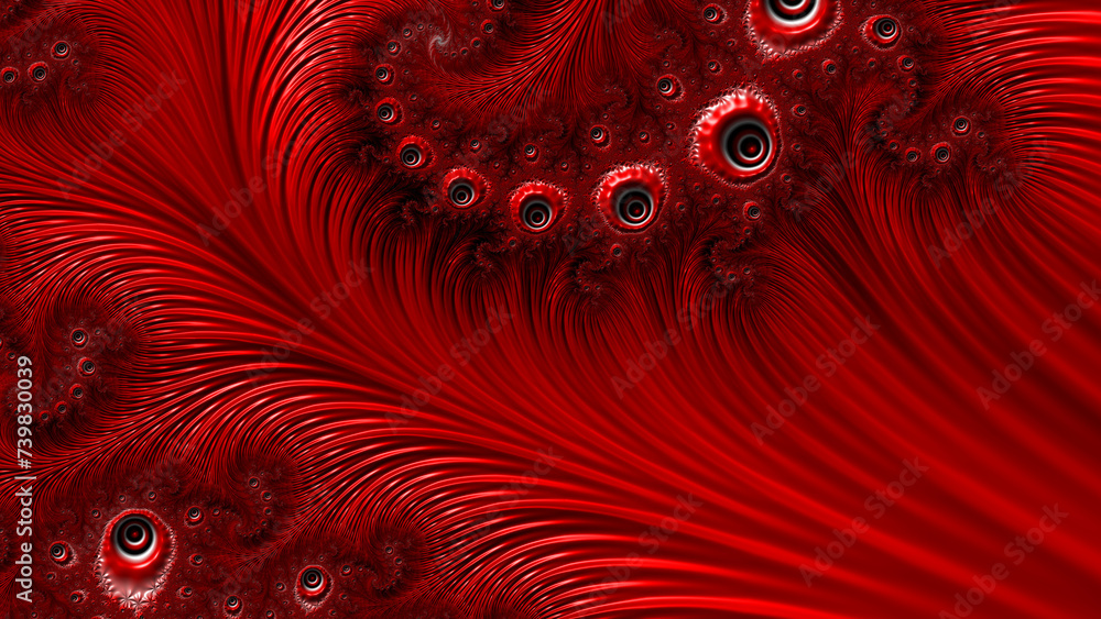 Poster scarlet and black intricate spiral pattern and similar circular motif design