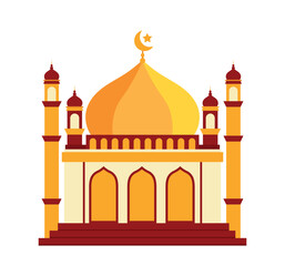 Mosque in Flat Yellow Cartoon Vector Illustration for Islam Element Decoration