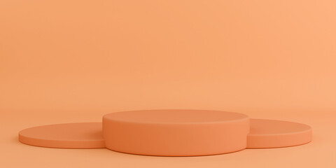 Podium orange color with production background 3d rendering