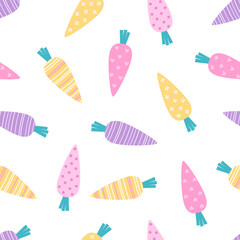 cartoon seamless pattern with carrot, easter theme background, vector illustration of vegetable, healthy vegan food wallpaper - 739831498