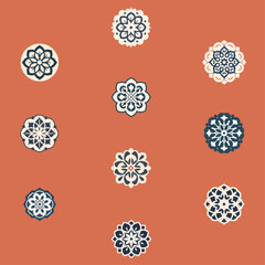 10 set illustration of seamless pattern Arabian morrocan mandala ornamental symbol editable vector design