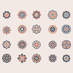 20 set of seamless pattern Arabian morrocan mandala ornamental symbol editable vector design